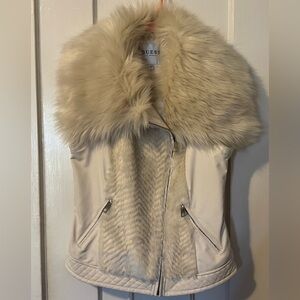 Light cream/white Guess faux fur & faux leather vest
